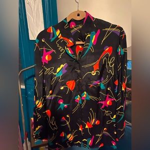 Black silk vintage 80 dress shirt